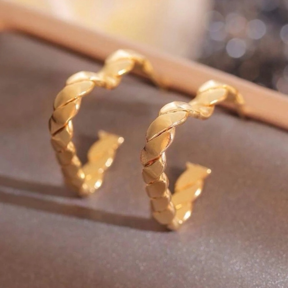 Gold Twist Heart Cuff Hoop Earrings, Unique, Funky